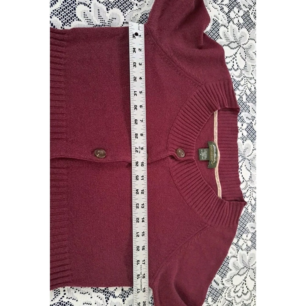 Eddie Bauer Sweater Size‎ M Burgundy 3/4 Sleeve Button Front Cotton/Merino Wool - Picture 6 of 8